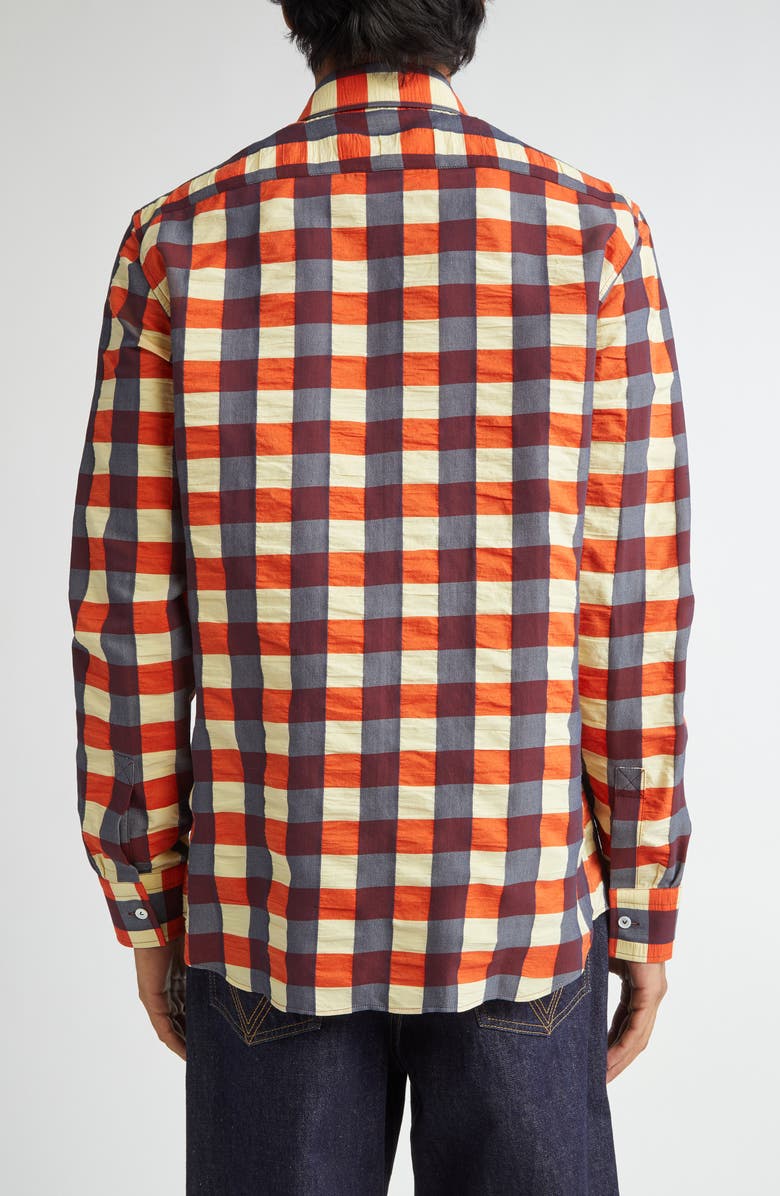Bottega Veneta Macro Gingham Cotton Button-Up Shirt, Alternate, color, Banana/ Tulip/ Wave