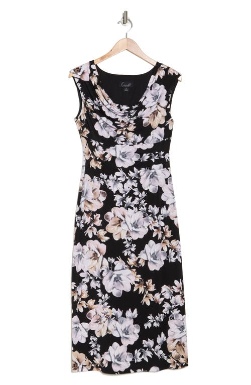 Connected Apparel Drape Neck Midi Dress In Black/blush