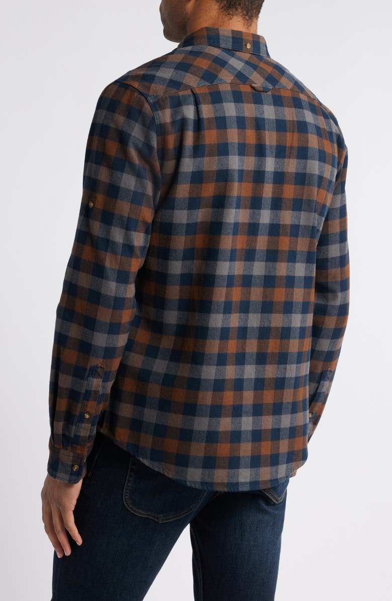 Fjällräven Skog Trim Fit Plaid Cotton Flannel Button-Down Shirt, Alternate, color, Dark Navy-Dark Oak