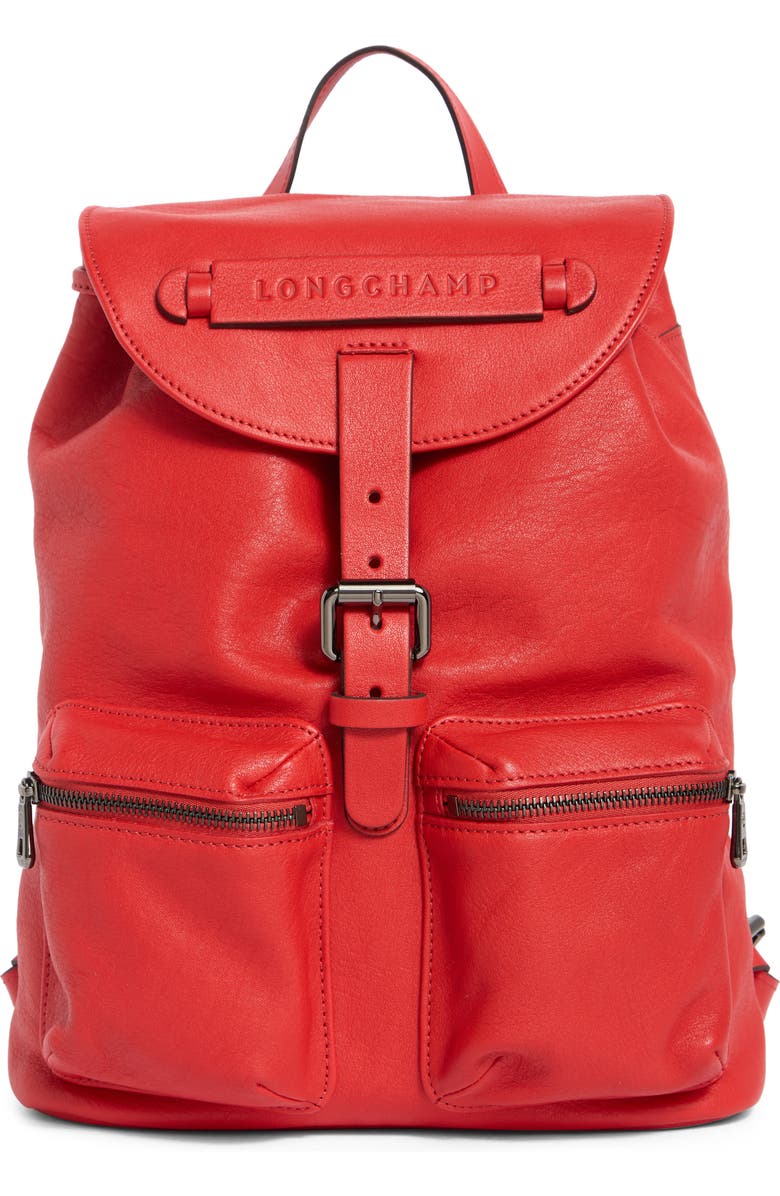 Longchamp LC3D Small Leather Backpack, Main, color, Vermilion