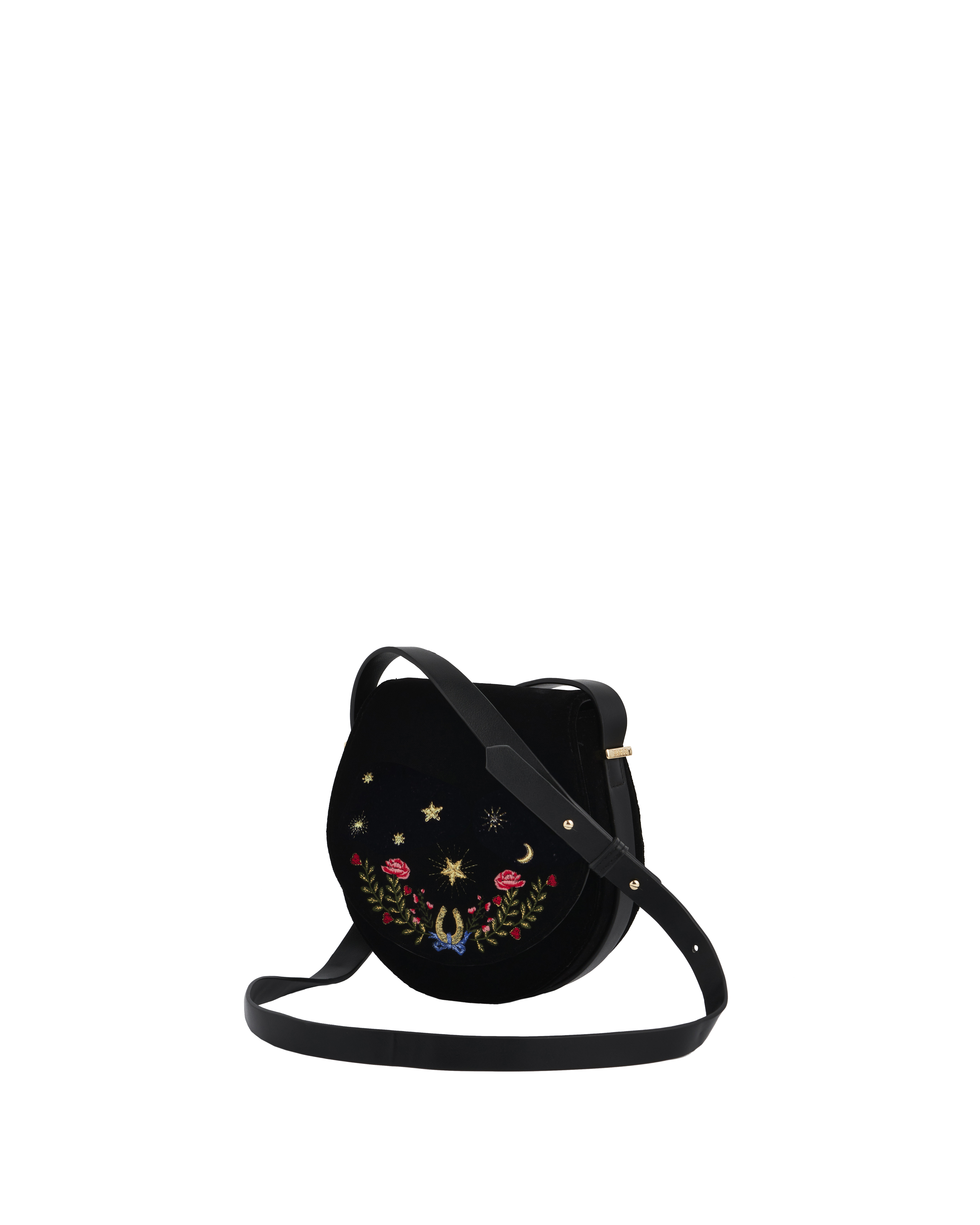 Fable England Kate Celestial Embroidered Velvet Saddle Bag, Alternate, color, Black