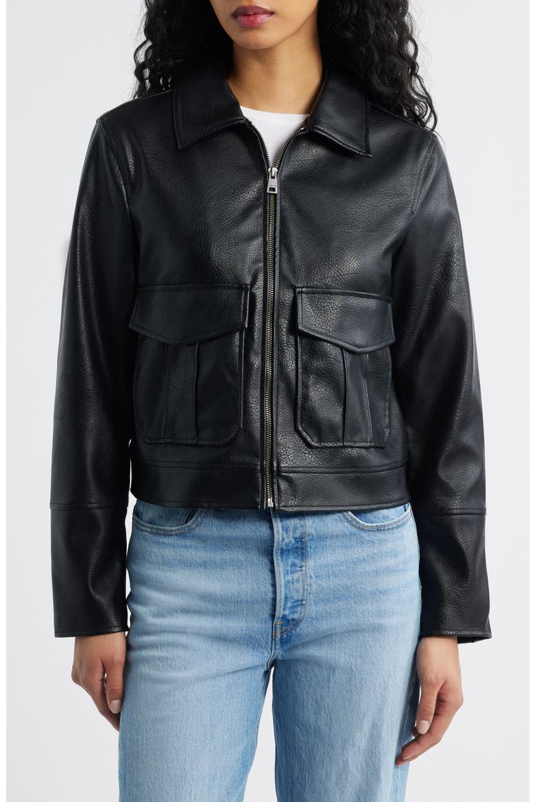 Faux Leather Moto Jacket, Alternate, color, BLACK