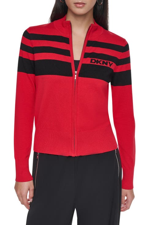 Placed Stripe Cotton Blend Zip Cardigan