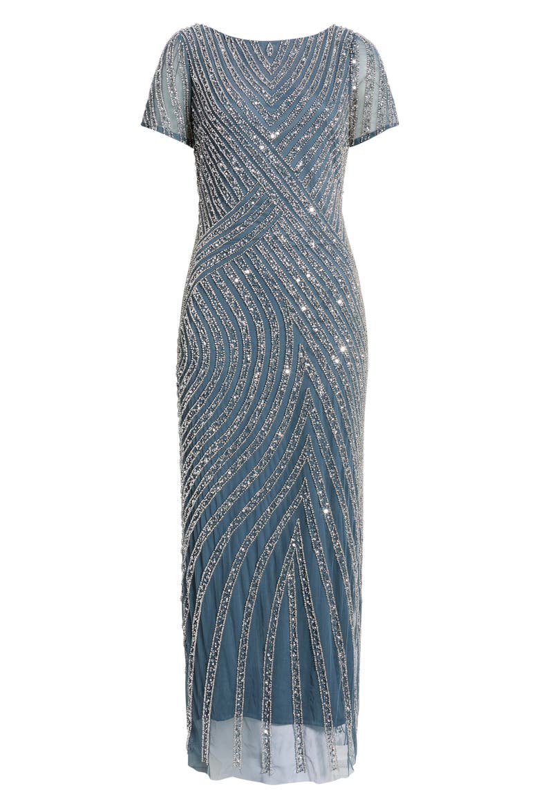 Beaded Jewel Neck Gown, Alternate, color, GREY 020
