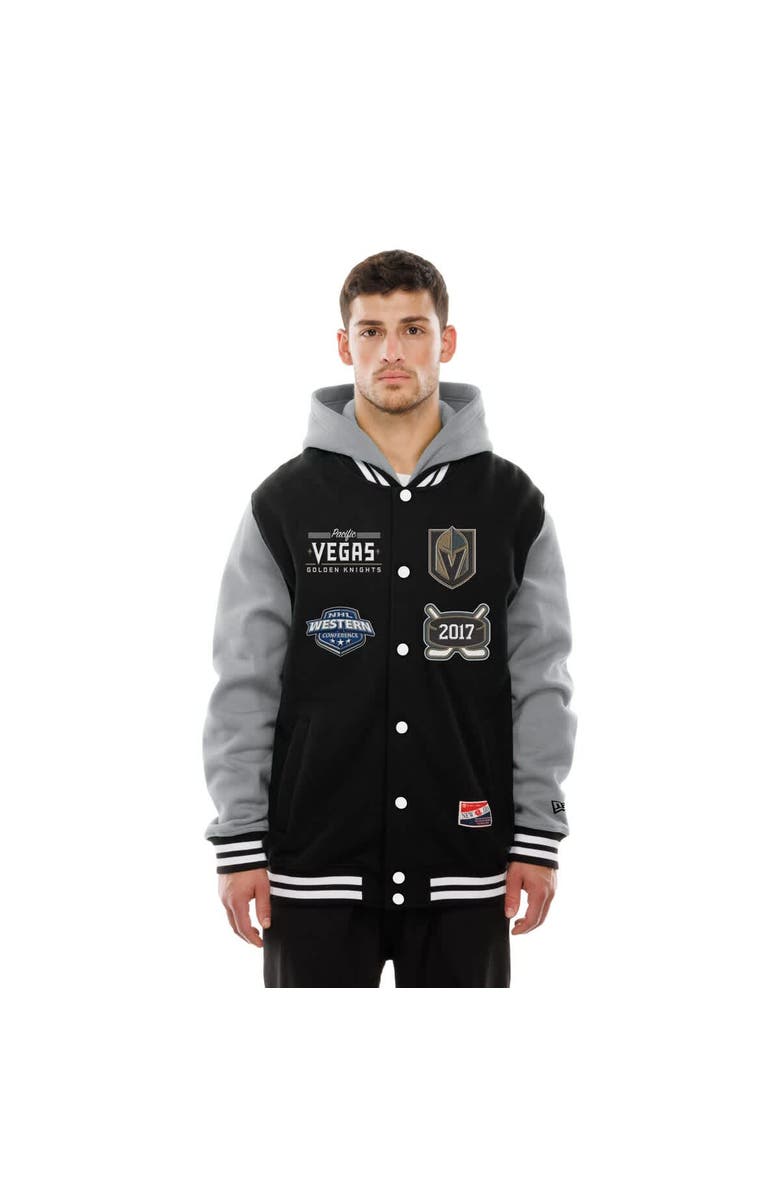 New Era Men's New Era Black/Grey Vegas Golden Knights Full-Snap Fleece Hoodie Jacket, Alternate, color, Black