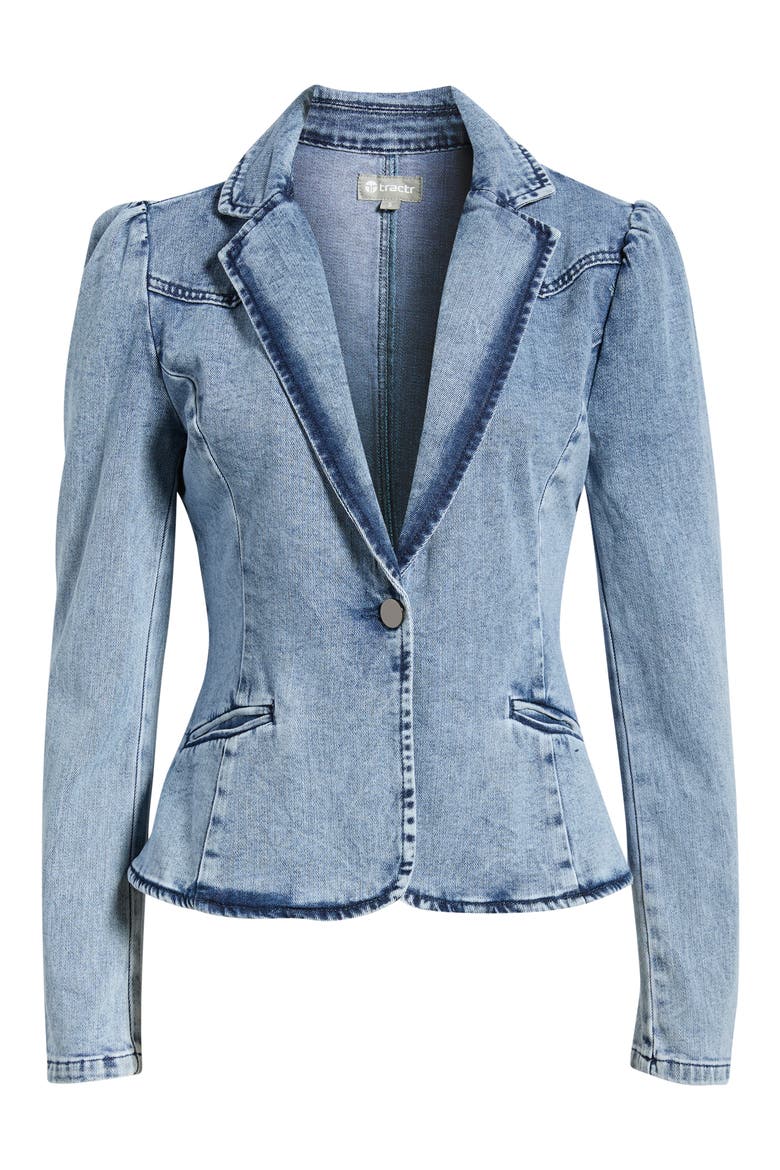 Puff Shoulder Denim Blazer, Alternate, color, INDIGO