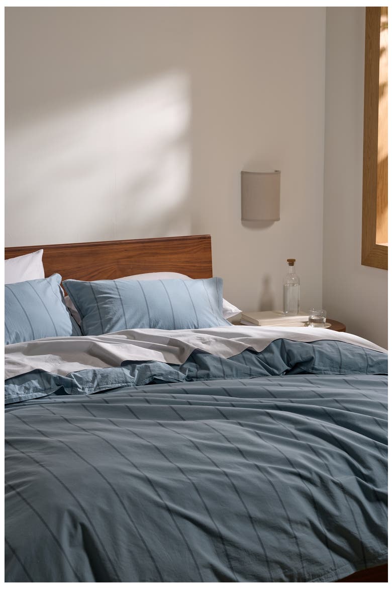Percale Duvet Cover, Alternate, color, DUSK STRIPE