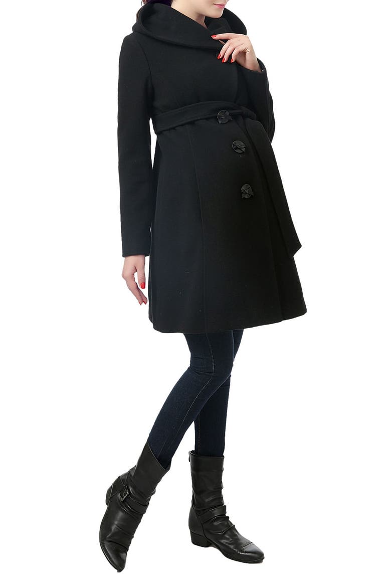 Lora Wool Blend Maternity Coat, Alternate, color, BLACK