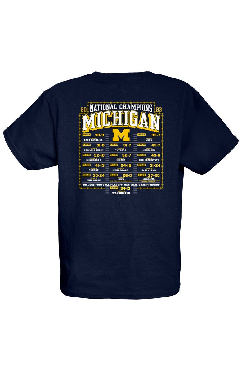 BLUE 84 Youth Blue 84 Navy Michigan Wolverines College Football Playoff 2023 National Champions Gold Dust Schedule T-Shirt, Alternate, color,