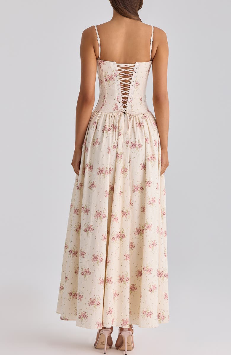 HOUSE OF CB Rona Floral Stretch Cotton Maxi Cocktail Dress, Alternate, color, Cream Rose Print
