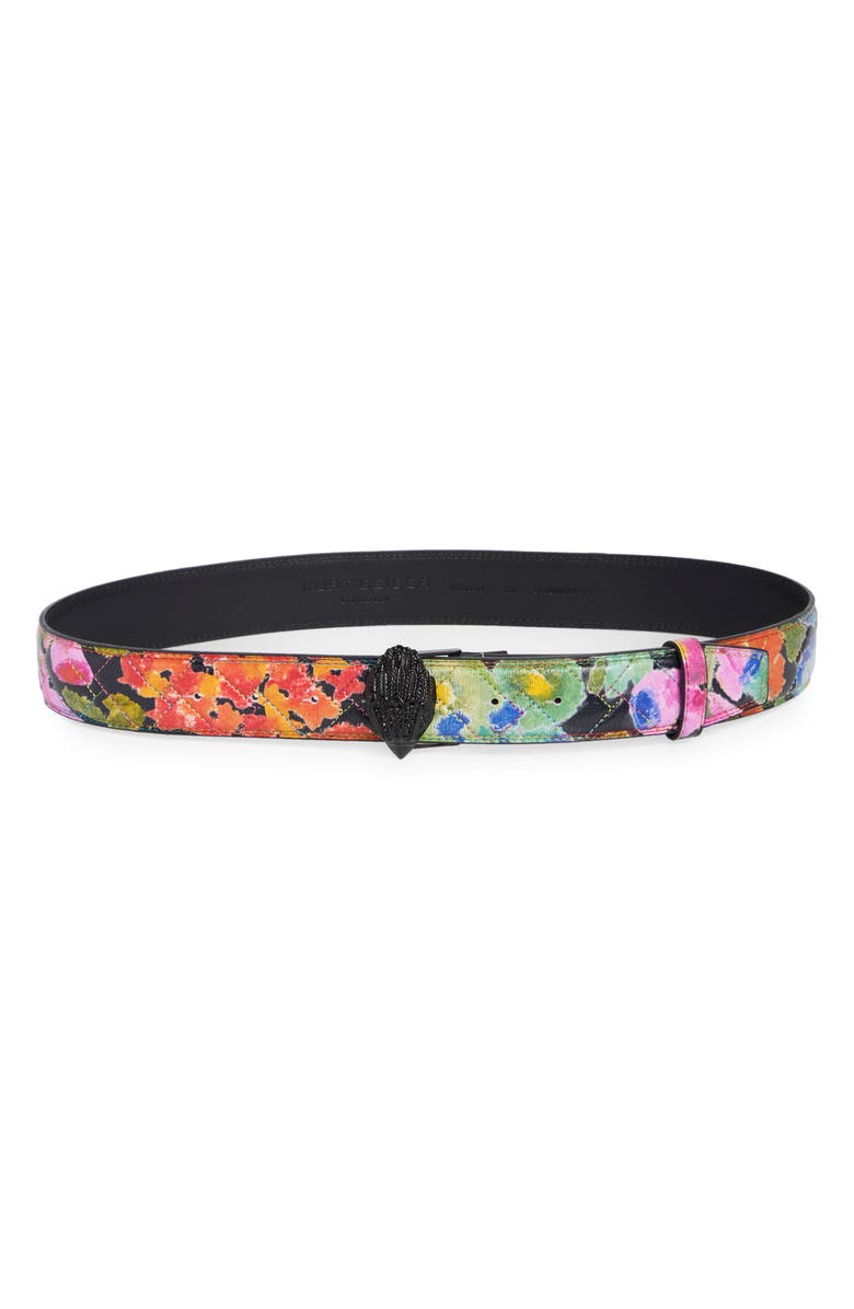 Kurt Geiger London Floral Print Leather Belt, Main, color, Multi Floral