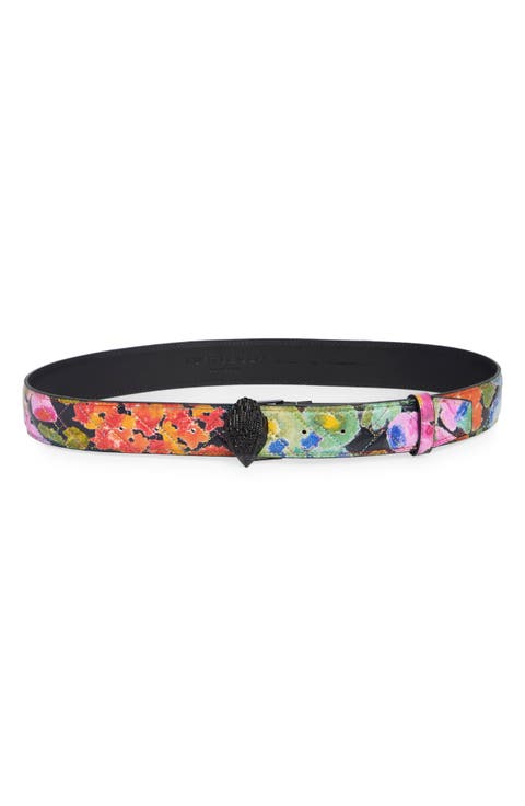 Floral Print Leather Belt
