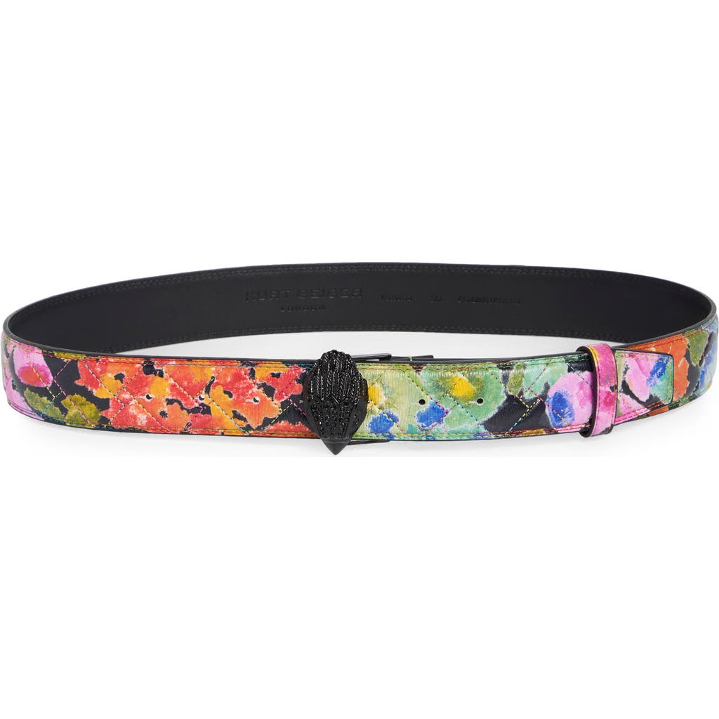 Kurt Geiger London Floral Print Leather Belt In Multi