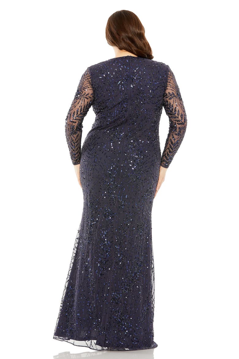 Long Sleeve Mesh Embellished Gown, Alternate, color, Midnight