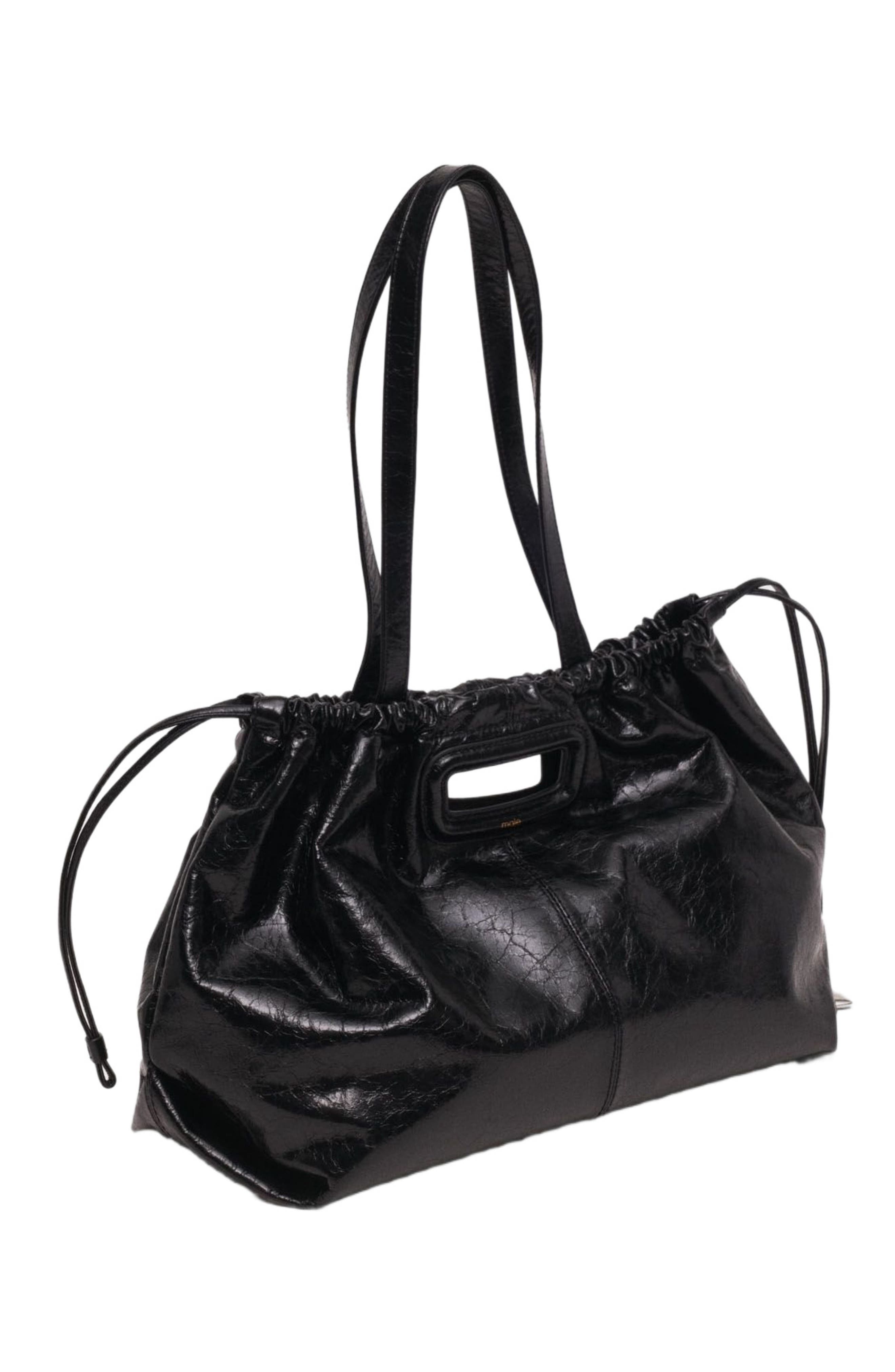 maje Crackled leather Milpli tote bag, Alternate, color, Black