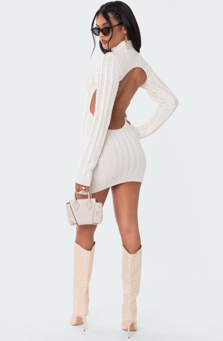EDIKTED Open Back Cable Detail Sweater Dress, Alternate, color,