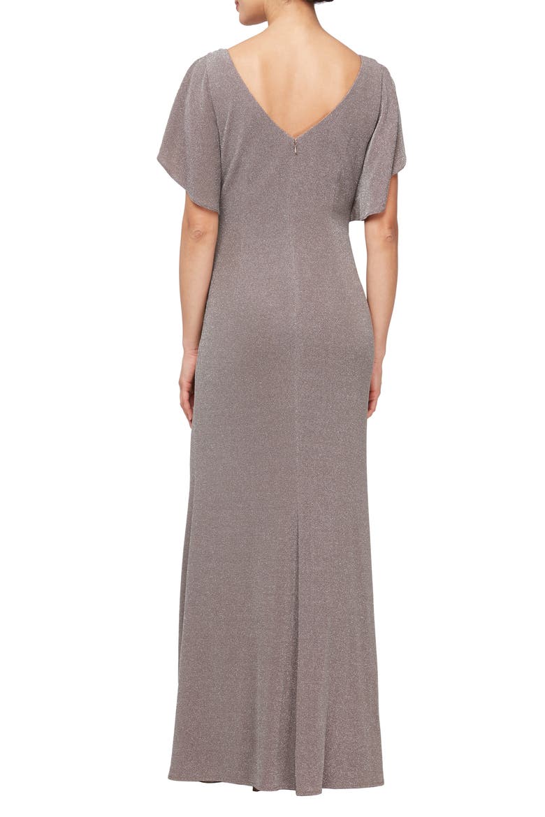 Shimmer Flutter Sleeve Gown, Alternate, color, RICH TAUPE