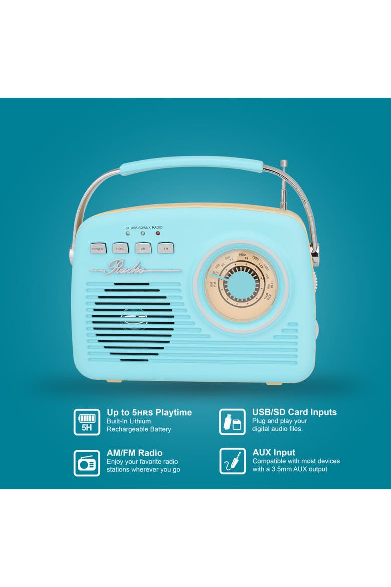 Portable Rechargeable Bluetooth Retro Speaker, Alternate, color, Blue