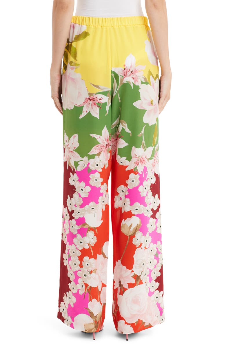 Valentino Floral Wide Leg Silk Crepe Pants, Alternate, color,