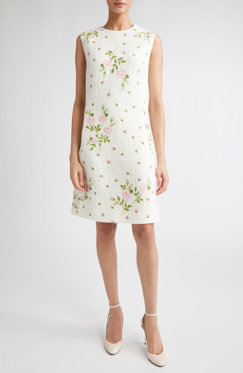 Giambattista Valli Rose Bouclé Tweed Shift Dress, Main, color, Trianon Roses Boucle