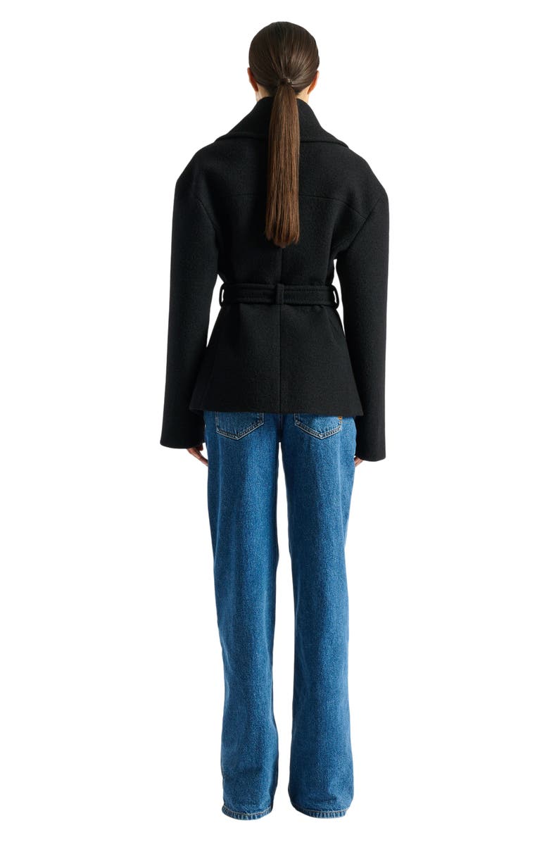Balmain Belted wool pea coat, Alternate, color, Black