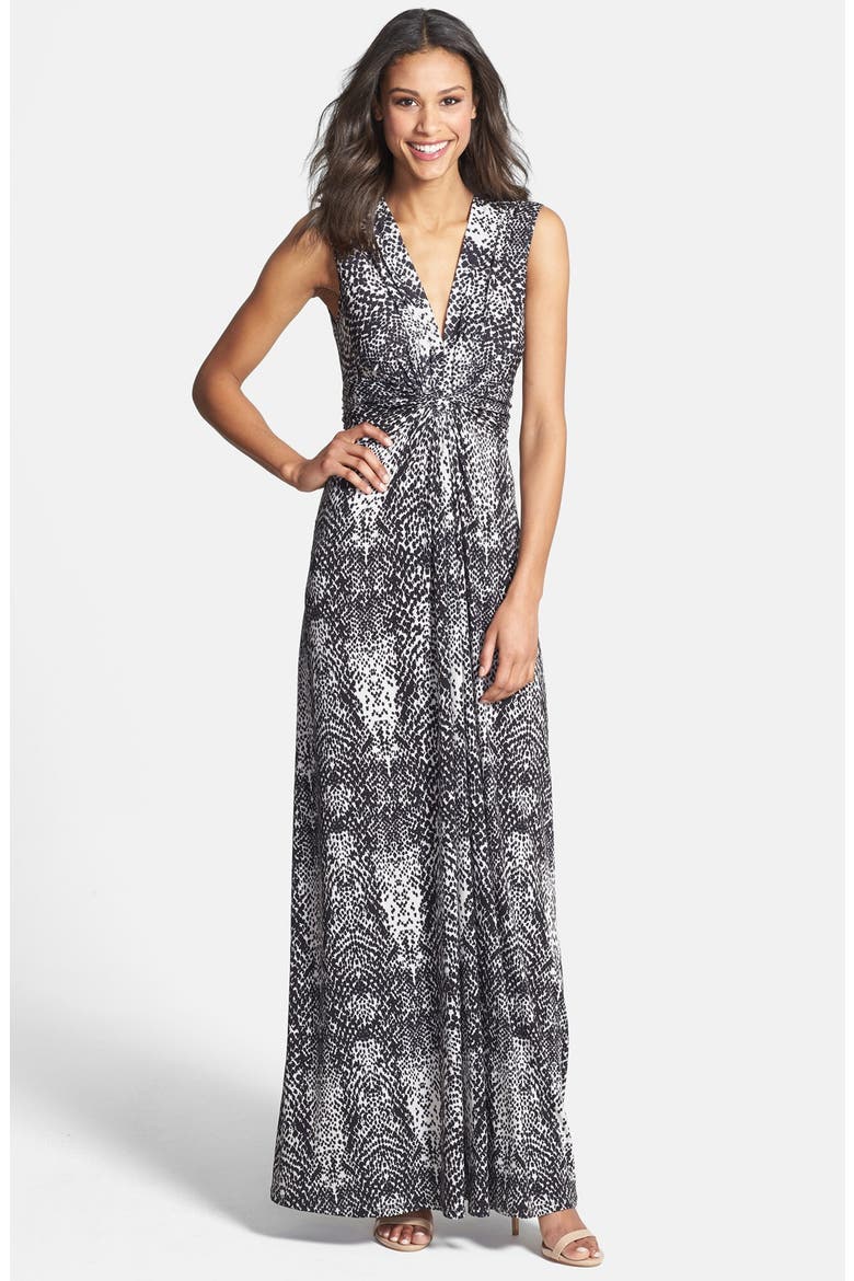 Print Front Knot Jersey Maxi Dress, Main, color, BLACK PRINT