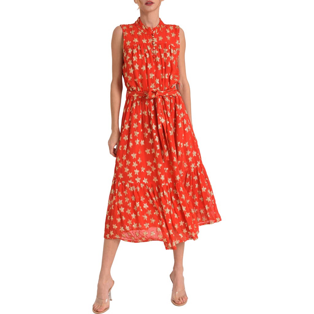 Shop Ciebon Tara Star Metallic Sleeveless Midi Dress