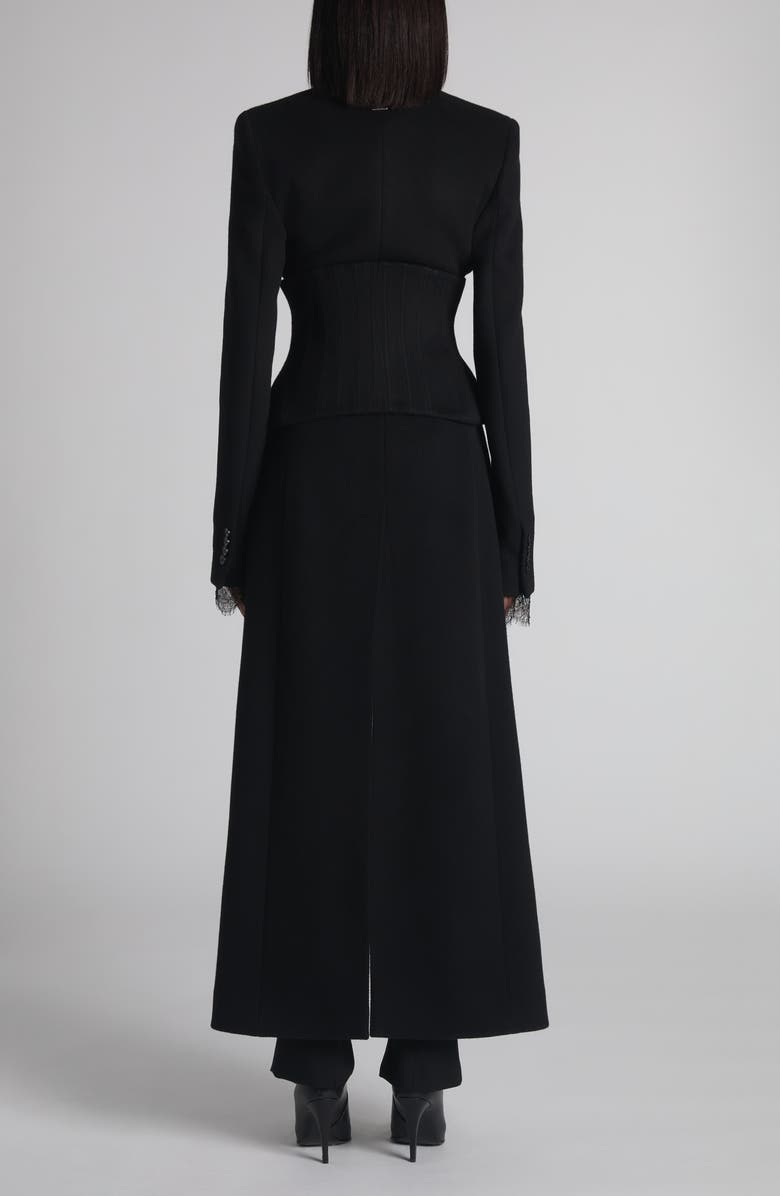 McQueen Corset Detail Wool & Cashmere Longline Coat, Alternate, color, Black