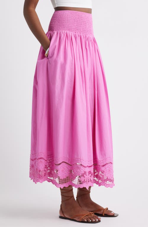Treasure & Bond Embroidered Eyelet Cotton Smocked Waist Skirt