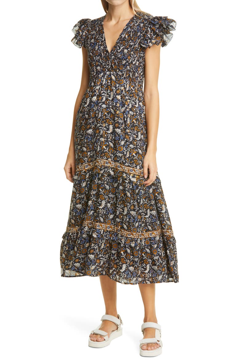 Walker Metallic Flutter Sleeve Maxi Dress, Main, color, MULTI