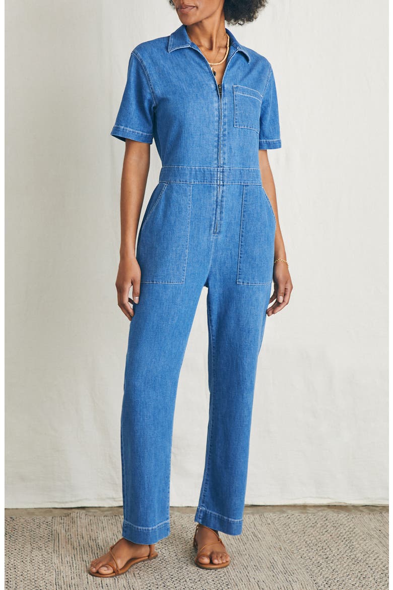 Organic Cotton Blend Denim Jumpsuit, Alternate, color, BAY BREEZE WASH