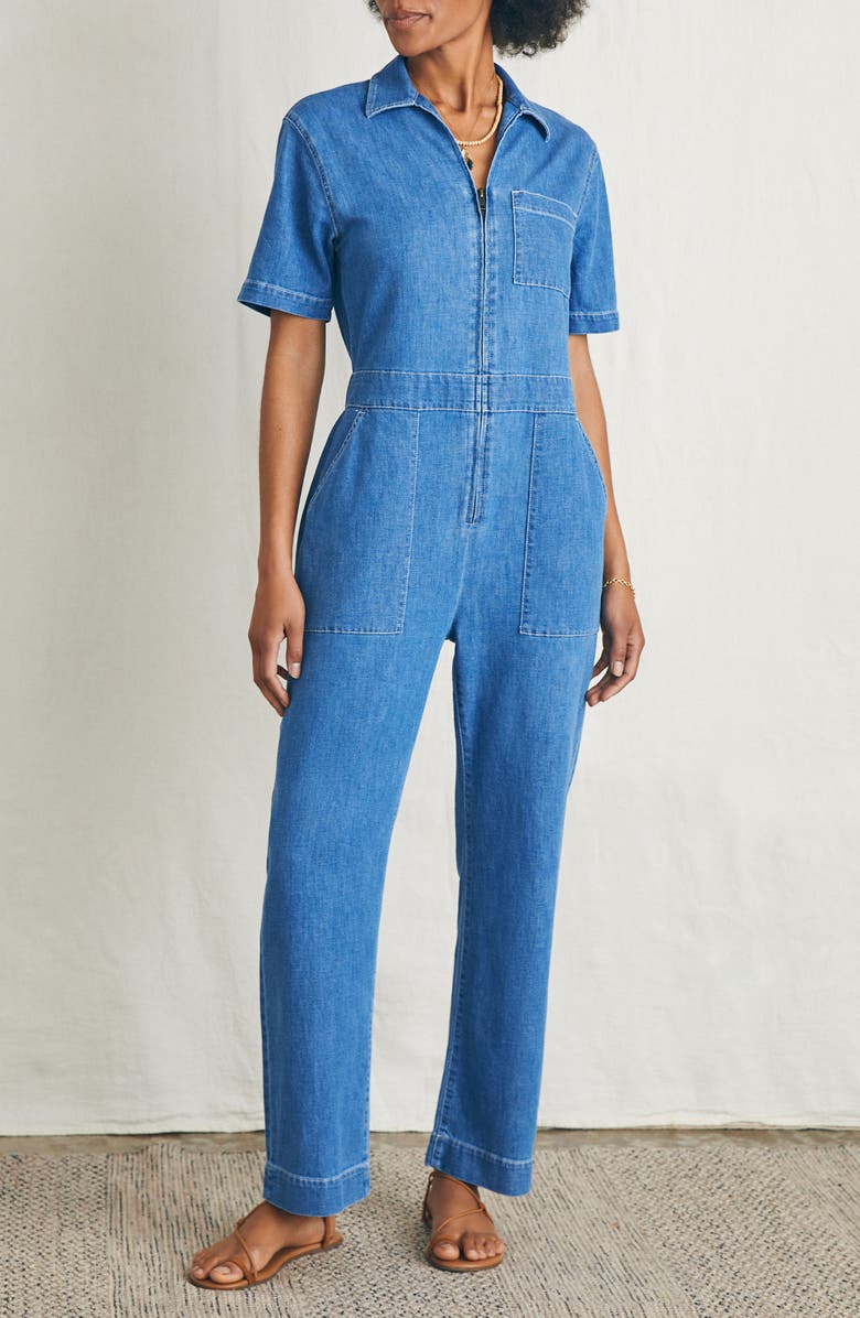 Faherty Organic Cotton Blend Denim Jumpsuit, Alternate, color, 