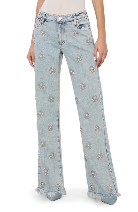 Roxie Floral Embellished Low Rise Flare Jeans (Gemma Light Blue)