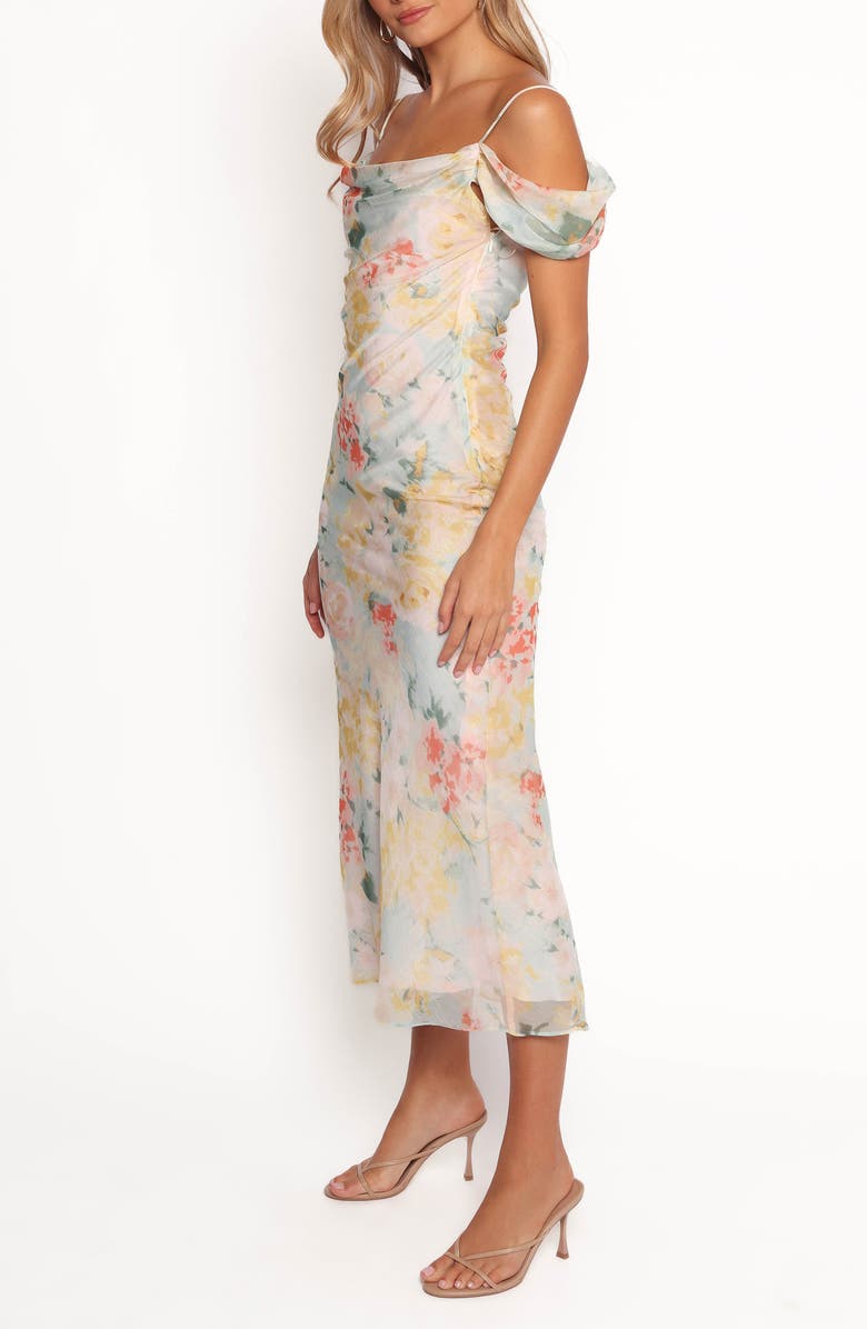 Petal & Pup Esther Floral Cold Shoulder Midi Dress, Alternate, color, Yellow Multi