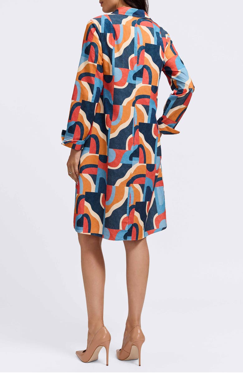 Foxcroft Agnes Print Corduroy Long Sleeve Dress, Alternate, color, Blue Multi