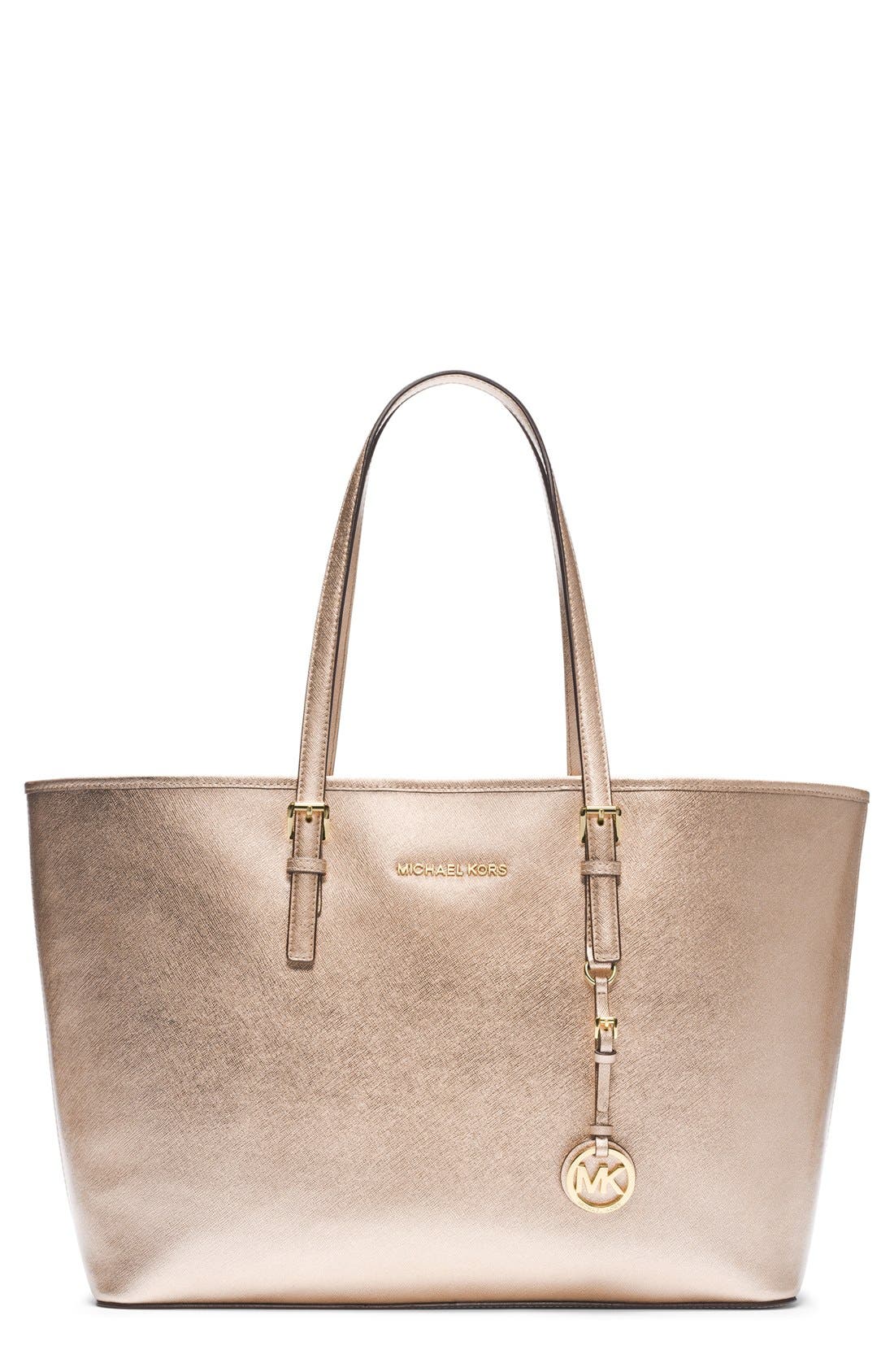 'Medium Jet Set' Saffiano Leather Tote, Main, color, PALE GOLD