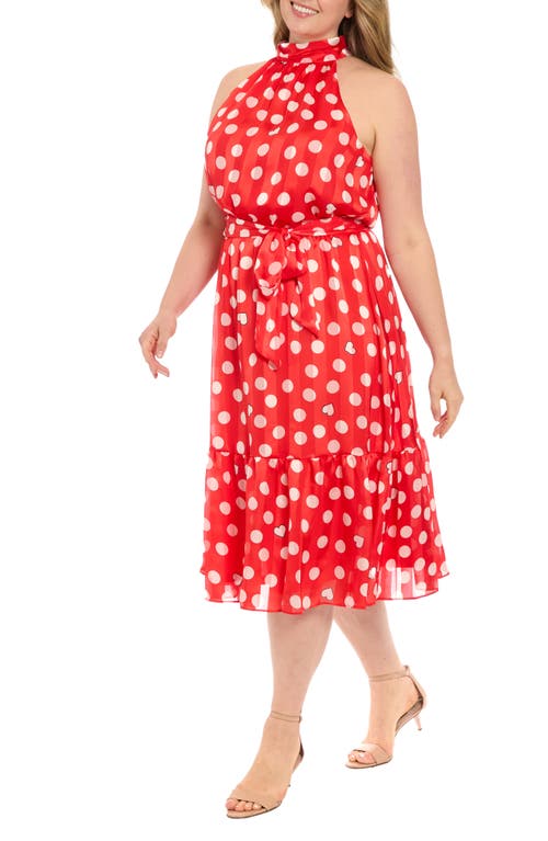 London Times Heart & Dot Print Sleeveless Fit & Flare Dress In Red/cream