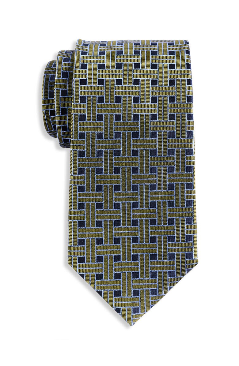 Oak Hill Premium by DXL Big & Tall Patterned Link Silk Tie, Main, color, Olive
