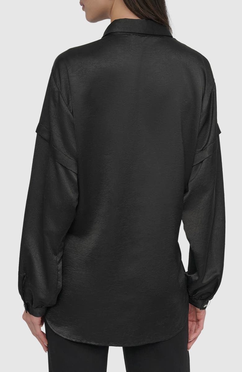 DKNY Tie Front Satin Shirt, Alternate, color, Black