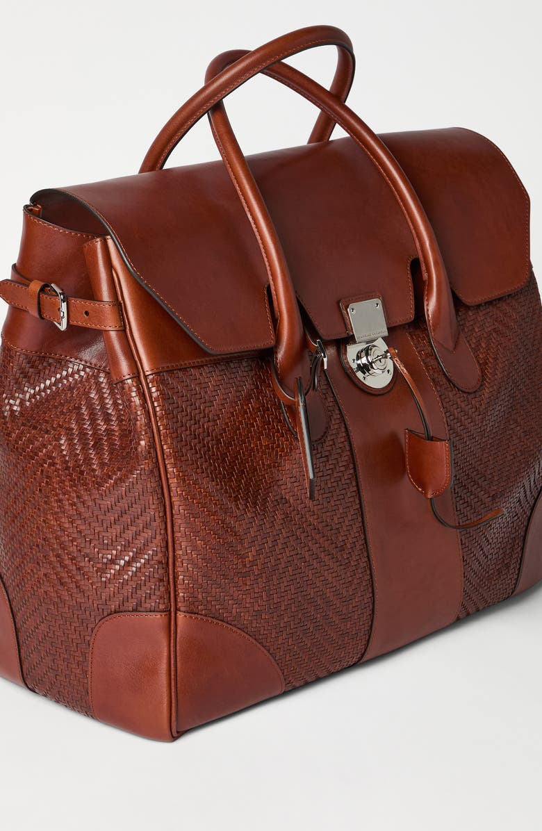 Brunello Cucinelli Leather and cowhide boston bag, Alternate, color, Cognac