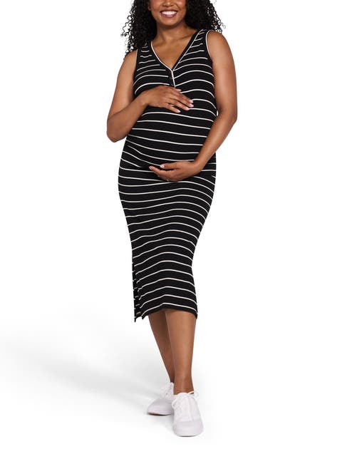 Sleeveless Henley Racerback Maternity Midi Dress