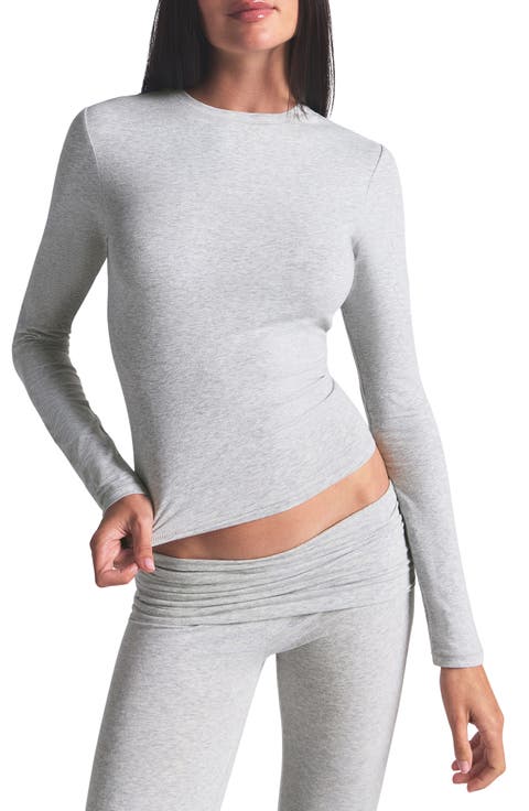 Stretch Cotton Jersey Long Sleeve T-Shirt (Regular & Plus)
