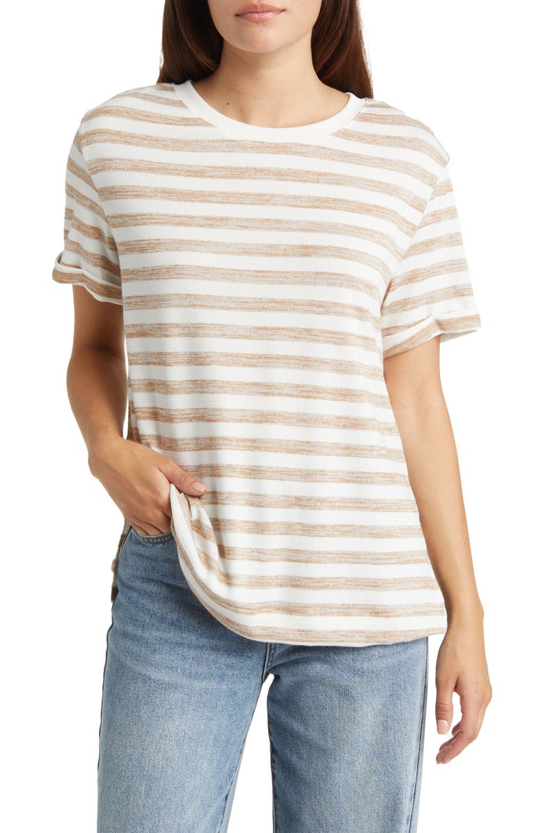 Caslon<sup>®</sup> Ease Stripe Crewneck T-Shirt, Main, color,