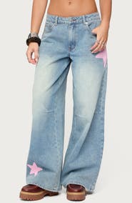 EDIKTED Trish Star Low Rise Wide Leg Jeans