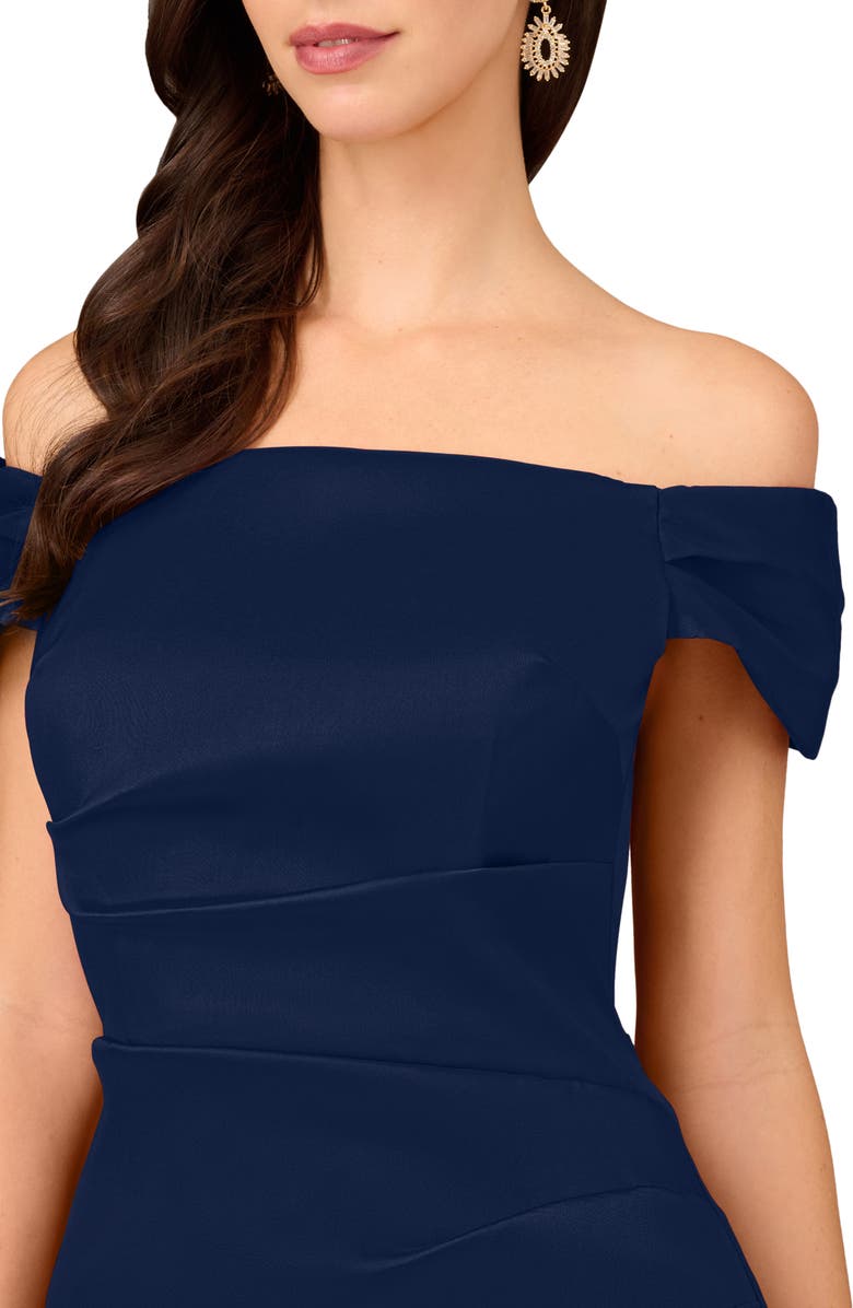 Aidan Mattox Off the Shoulder Mikado Midi Cocktail Dress, Alternate, color, Twilight