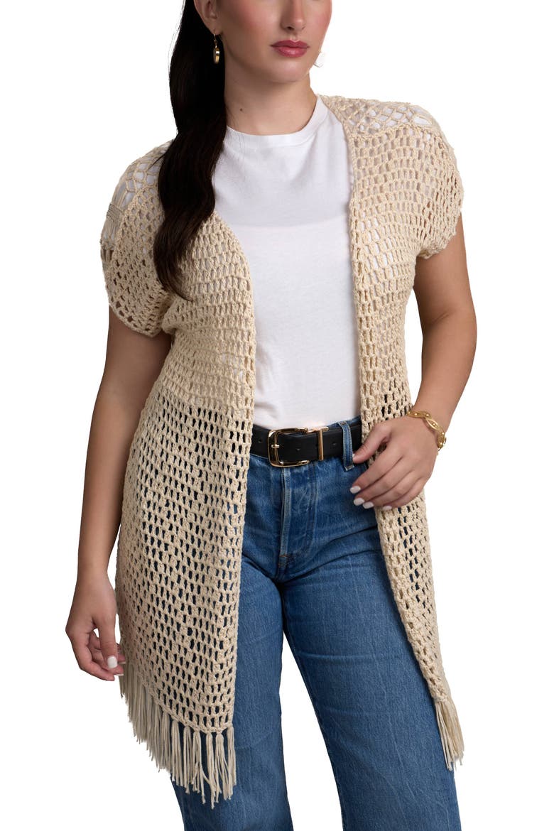 Cotton Crochet Cover-Up Cardigan, Alternate, color, IVORY