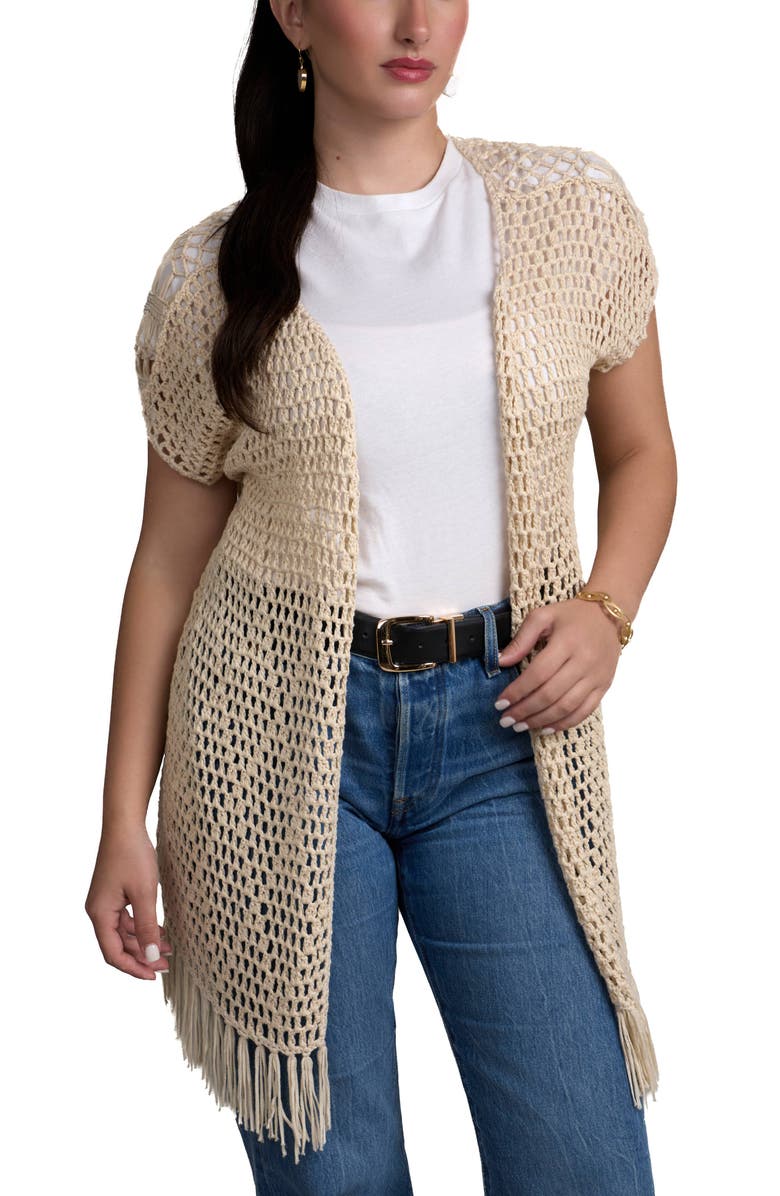 SAACHI Cotton Crochet Cover-Up Cardigan, Alternate, color, Ivory