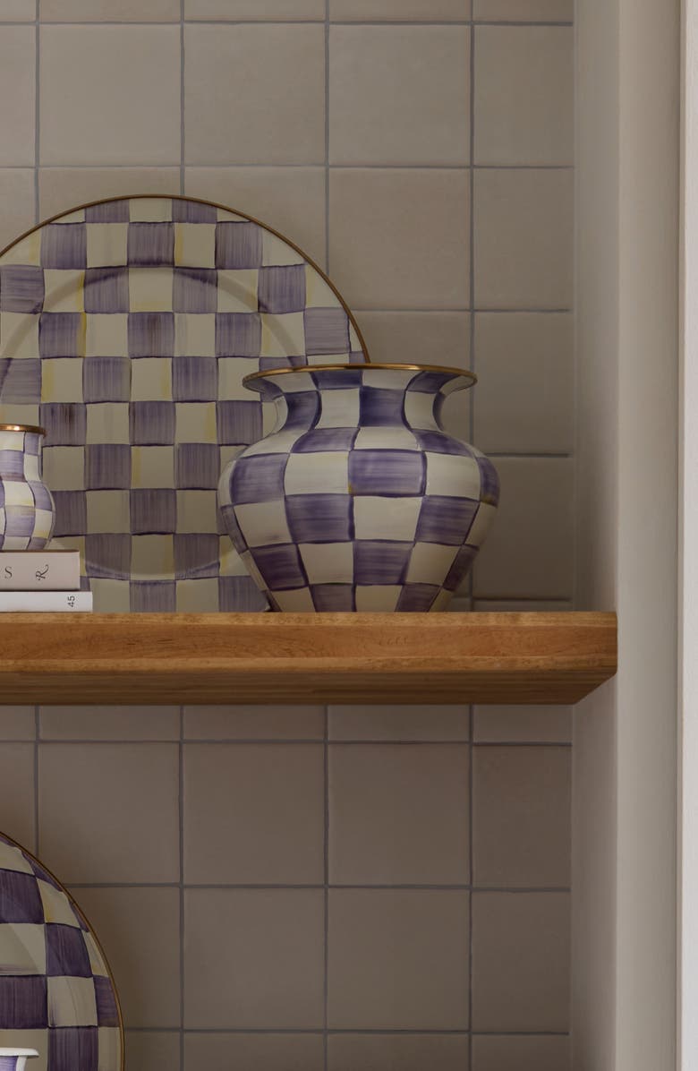 MACKENZIE CHILDS Violet Check Large Enameled Steel Vase, Alternate, color, Violet