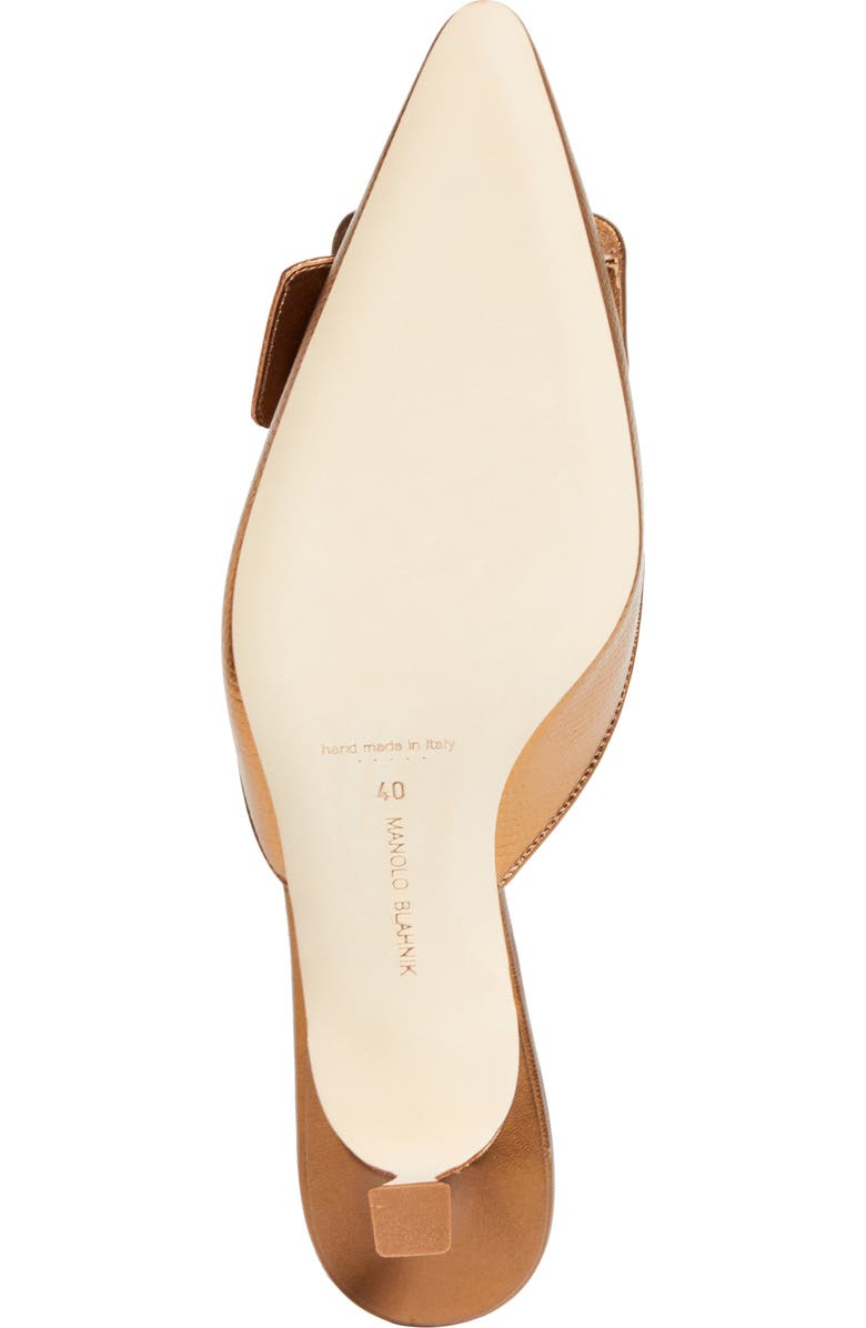 Manolo Blahnik Maysale Buckle Lizard Embossed Metallic Pointed Toe Kitten Heel Mule, Alternate, color, Bronze