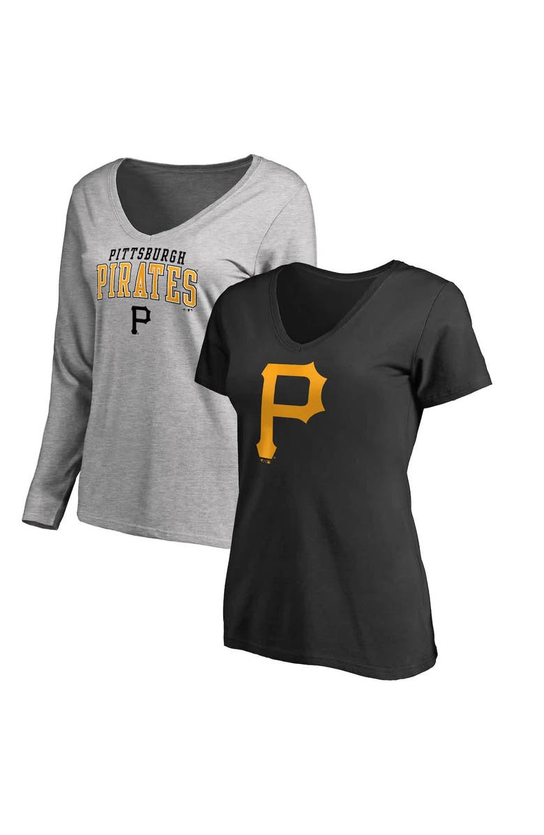FANATICS Women's Fanatics Black/Heather Gray Pittsburgh Pirates Short & Long Sleeve T-Shirt Combo Pack, Main, color, Black